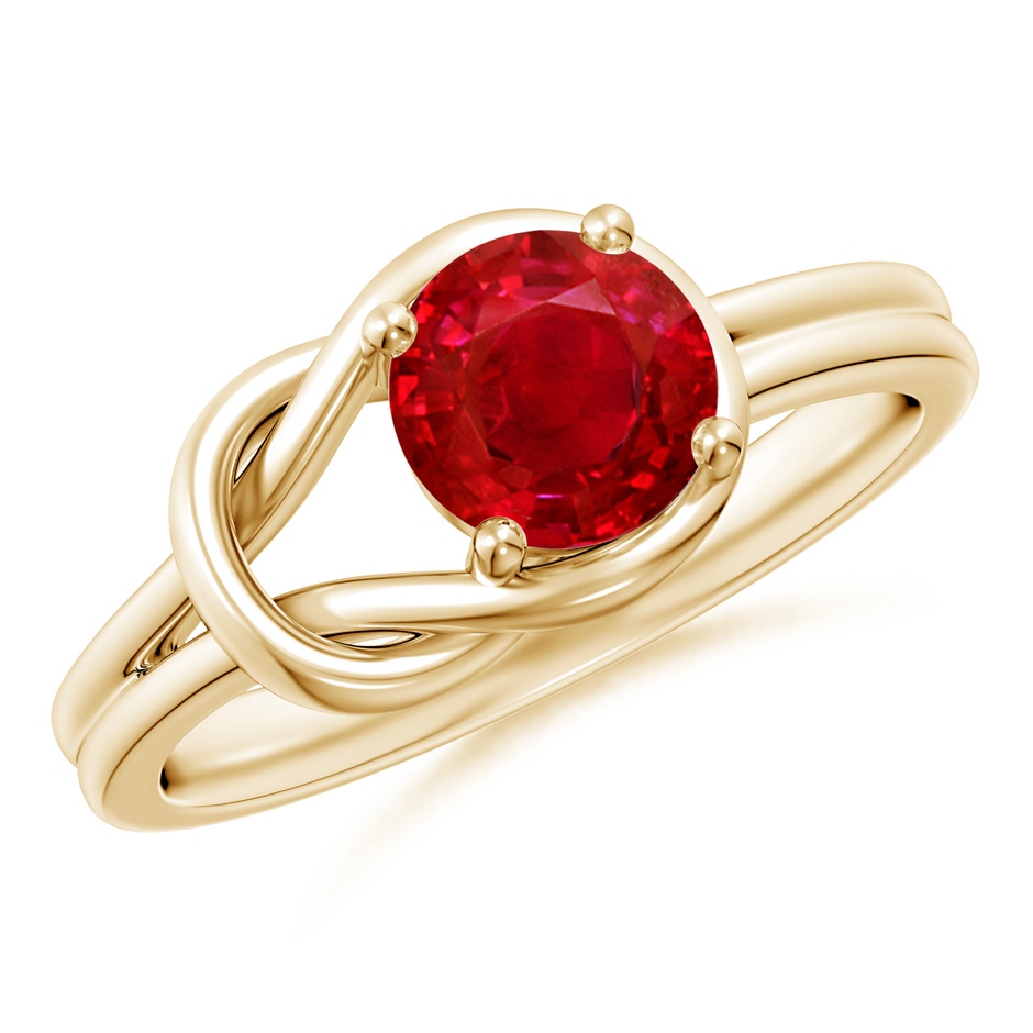 6mm AAA Solitaire Ruby Infinity Knot Ring in Yellow Gold 