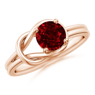 6mm AAAA Solitaire Ruby Infinity Knot Ring in 18K Rose Gold