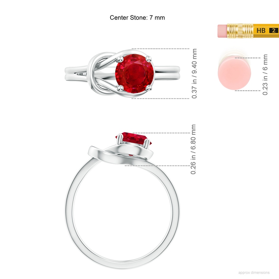 7mm AAA Solitaire Ruby Infinity Knot Ring in White Gold ruler