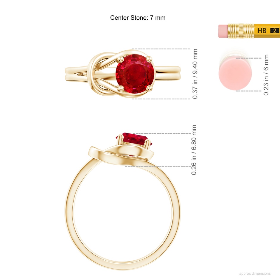 7mm AAA Solitaire Ruby Infinity Knot Ring in Yellow Gold ruler