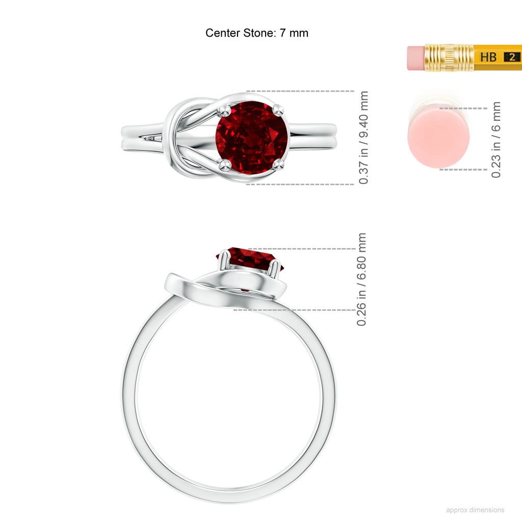 7mm AAAA Solitaire Ruby Infinity Knot Ring in P950 Platinum ruler