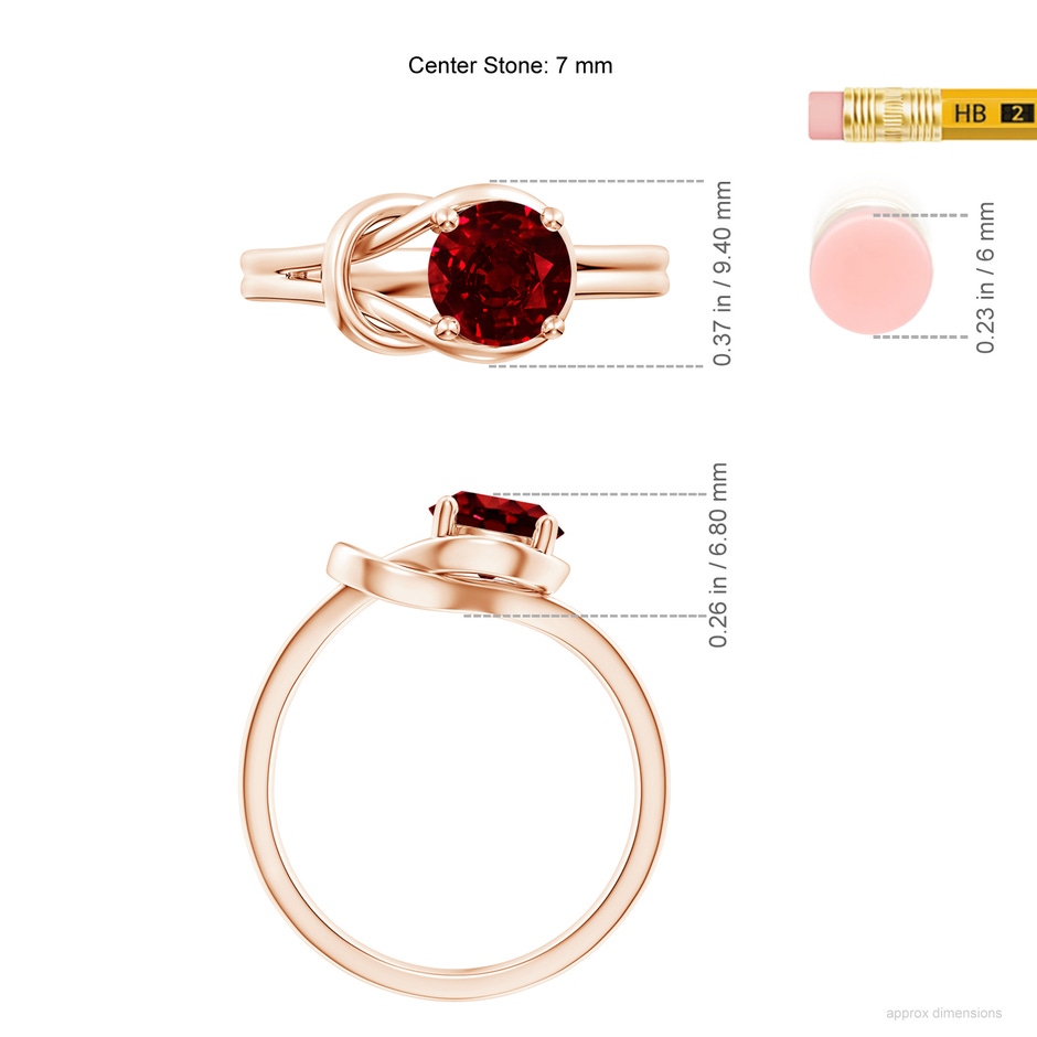 7mm AAAA Solitaire Ruby Infinity Knot Ring in Rose Gold ruler