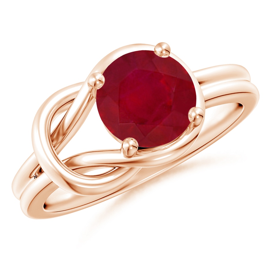 8mm AA Solitaire Ruby Infinity Knot Ring in Rose Gold 