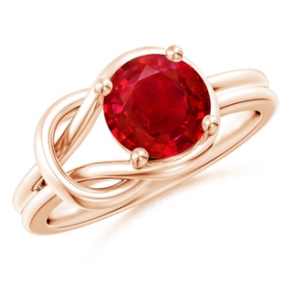 8mm AAA Solitaire Ruby Infinity Knot Ring in 10K Rose Gold