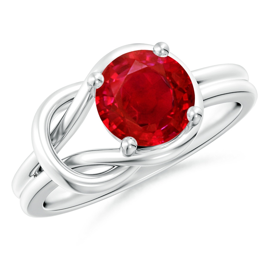 8mm AAA Solitaire Ruby Infinity Knot Ring in White Gold 