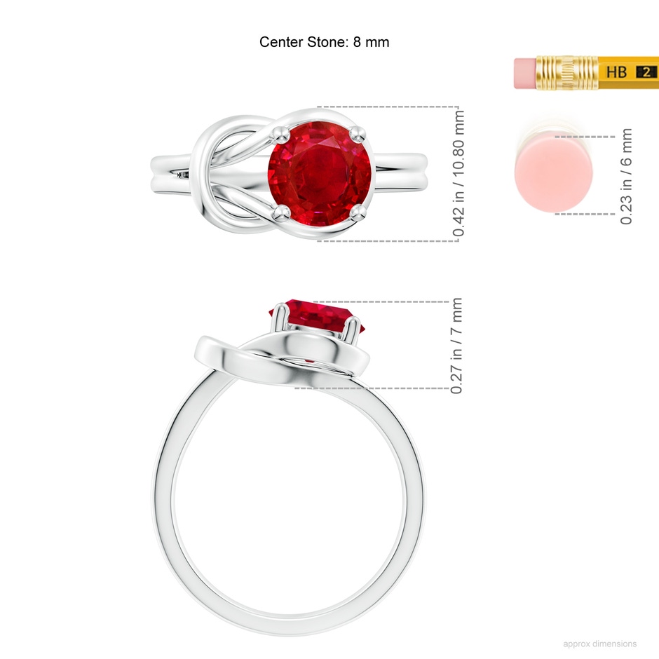 8mm AAA Solitaire Ruby Infinity Knot Ring in White Gold ruler