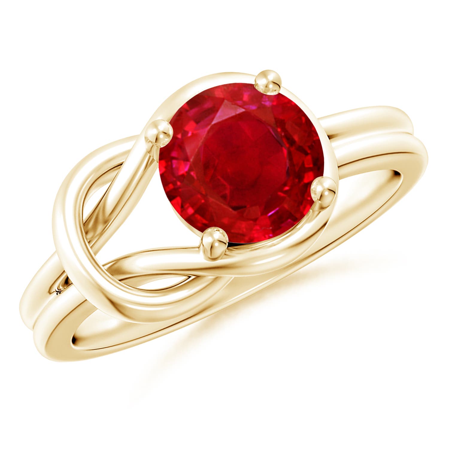 8mm AAA Solitaire Ruby Infinity Knot Ring in Yellow Gold