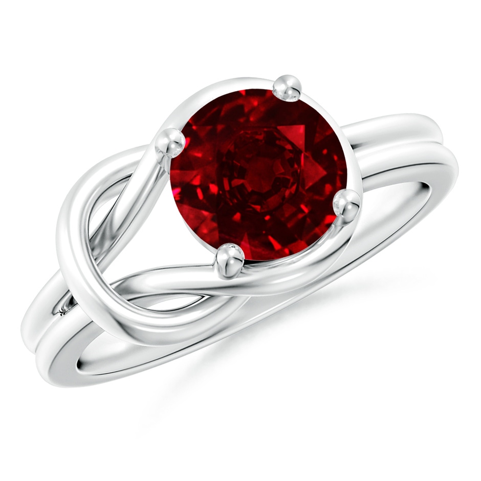 8mm AAAA Solitaire Ruby Infinity Knot Ring in P950 Platinum 