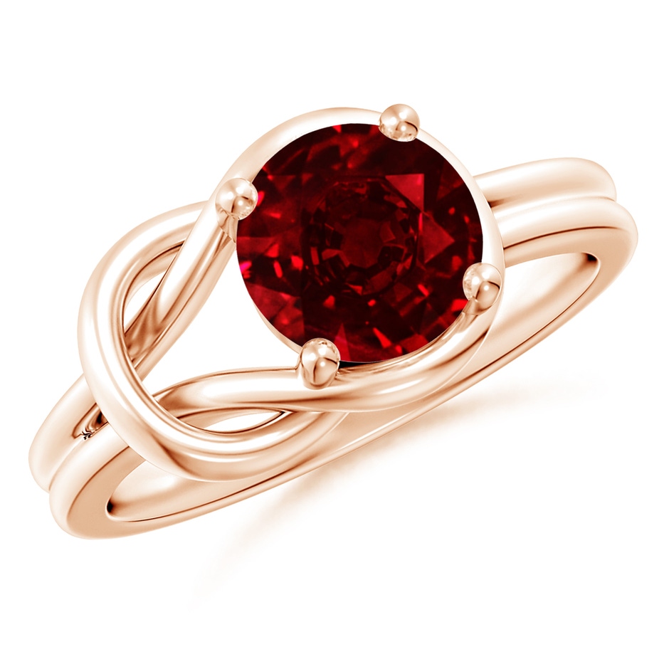 8mm AAAA Solitaire Ruby Infinity Knot Ring in Rose Gold 