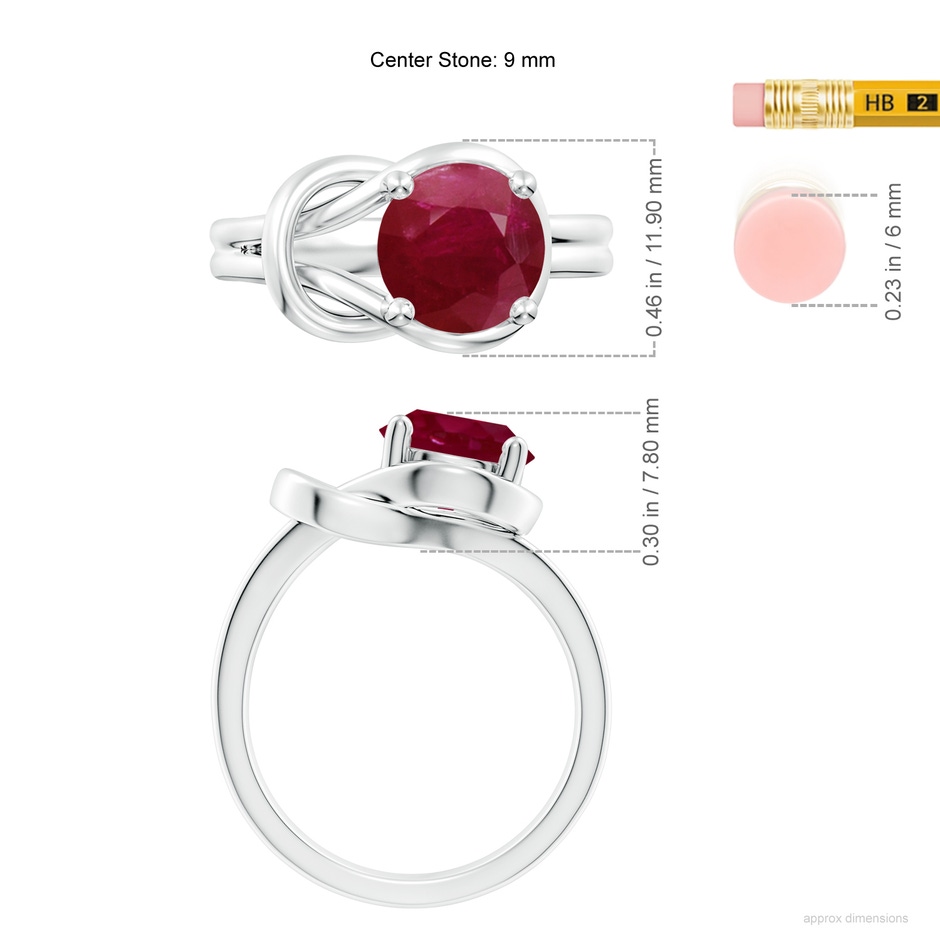 9mm A Solitaire Ruby Infinity Knot Ring in P950 Platinum ruler