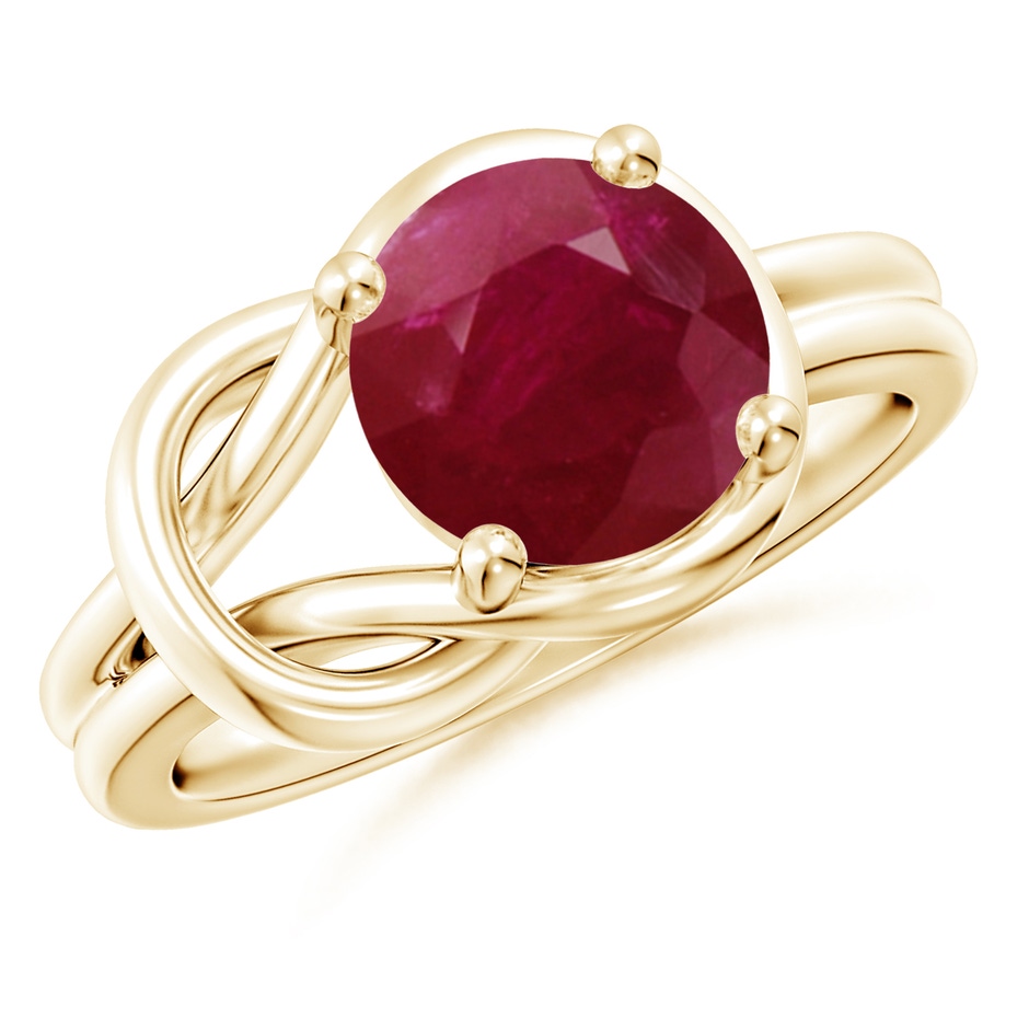 9mm A Solitaire Ruby Infinity Knot Ring in Yellow Gold 