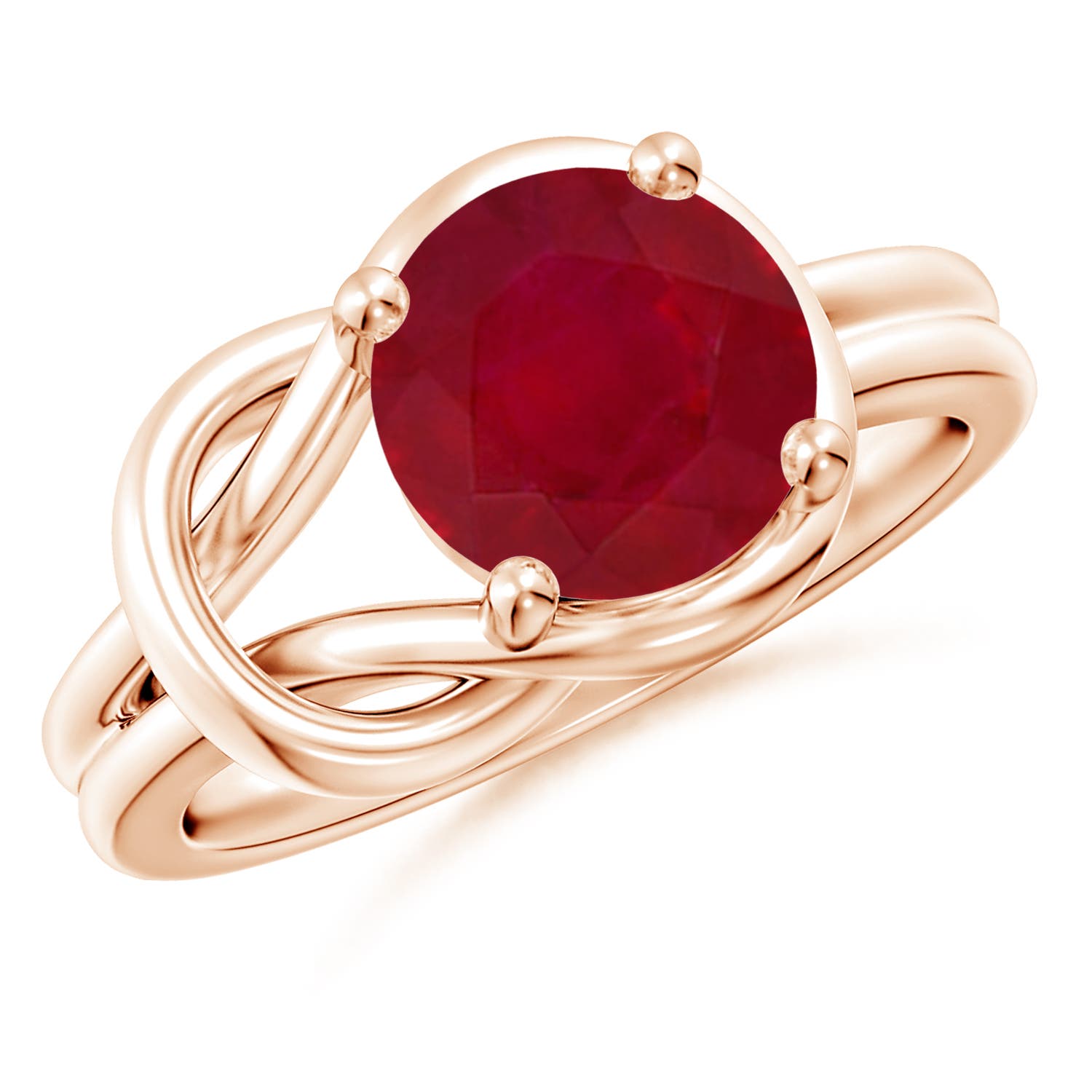 9mm AA Solitaire Ruby Infinity Knot Ring in 18CT Rose Gold