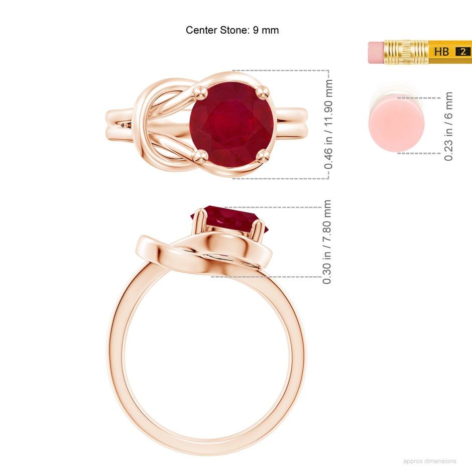 9mm AA Solitaire Ruby Infinity Knot Ring in 18K Rose Gold ruler