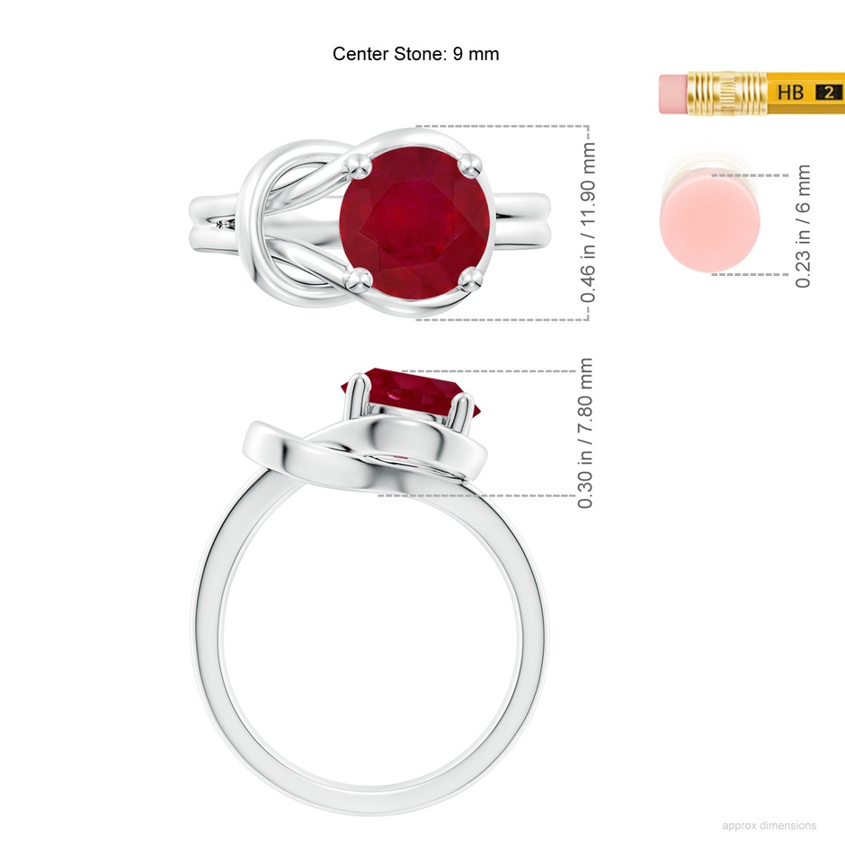 9mm AA Solitaire Ruby Infinity Knot Ring in P950 Platinum ruler