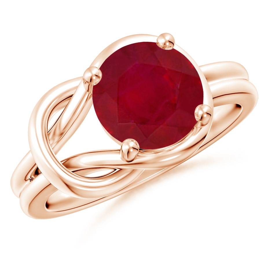 9mm AA Solitaire Ruby Infinity Knot Ring in Rose Gold 