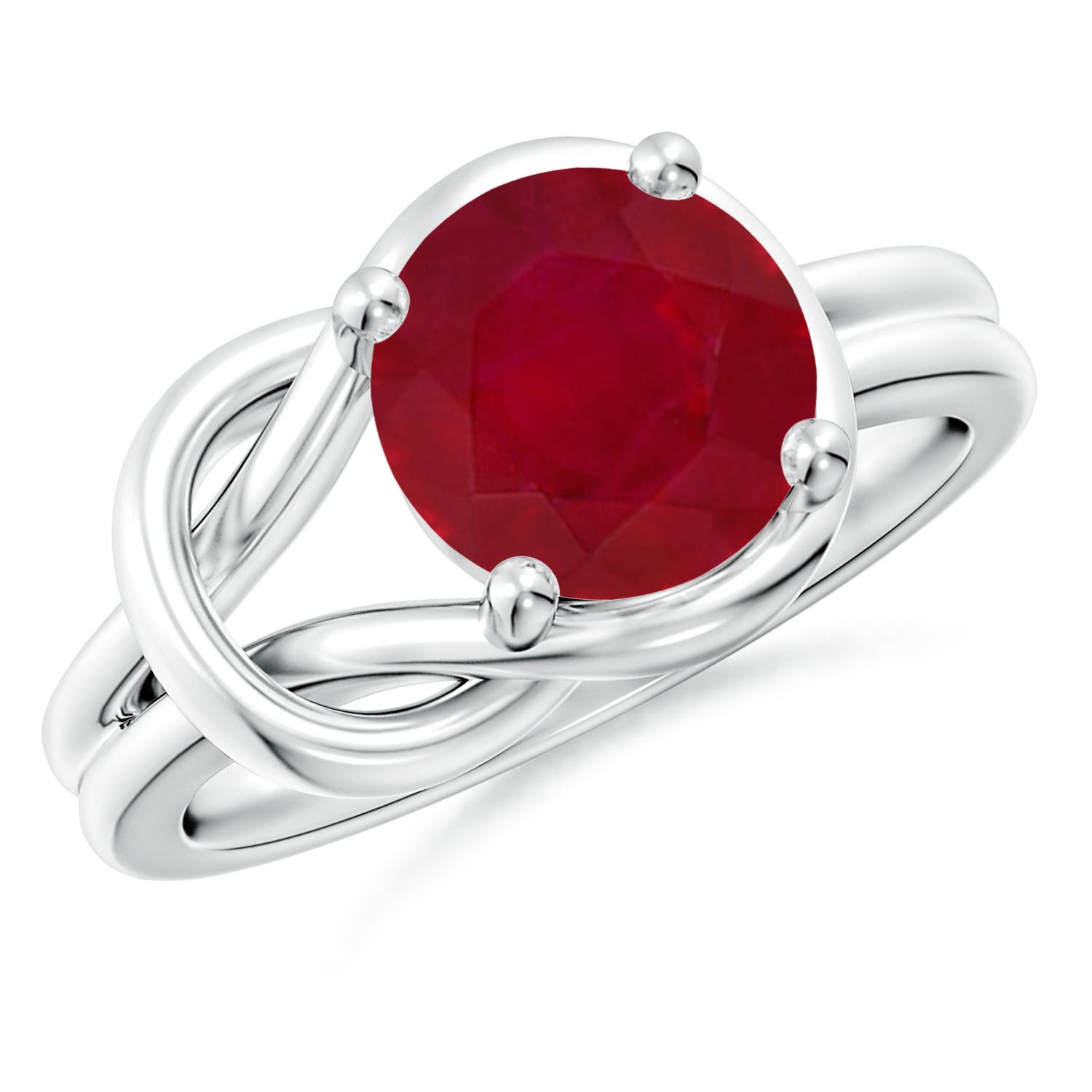 9mm AA Solitaire Ruby Infinity Knot Ring in White Gold
