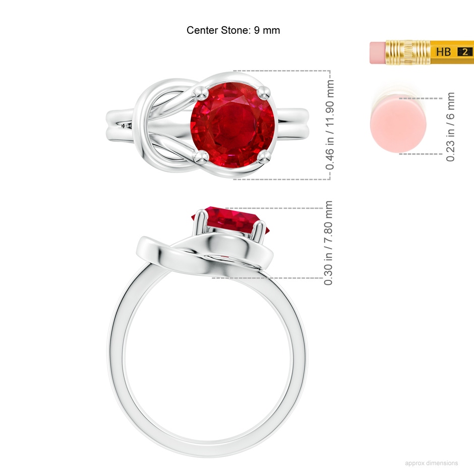 9mm AAA Solitaire Ruby Infinity Knot Ring in P950 Platinum ruler