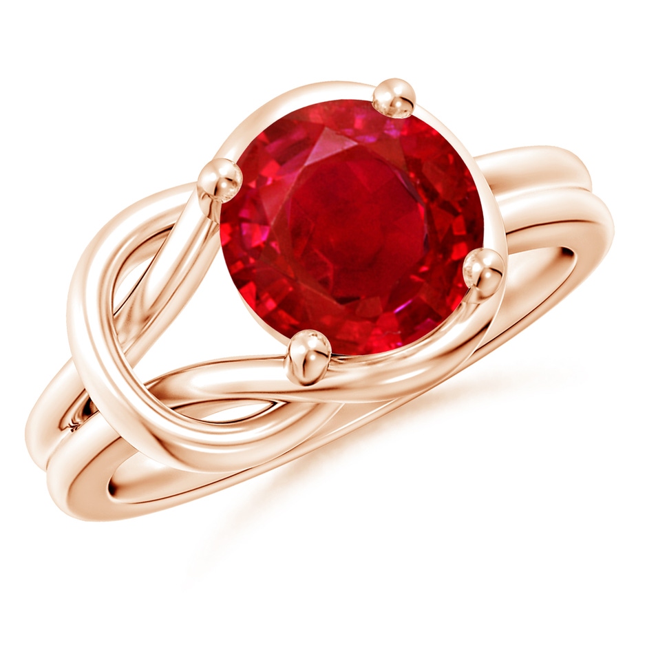 9mm AAA Solitaire Ruby Infinity Knot Ring in Rose Gold 