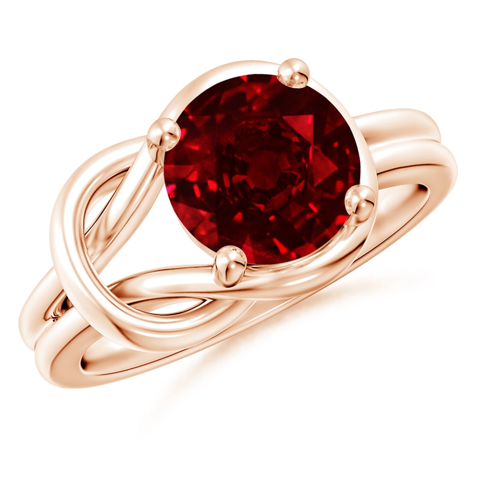 9mm AAAA Solitaire Ruby Infinity Knot Ring in Rose Gold 
