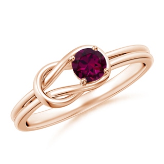 4mm AAAA Solitaire Rhodolite Infinity Knot Ring in Rose Gold