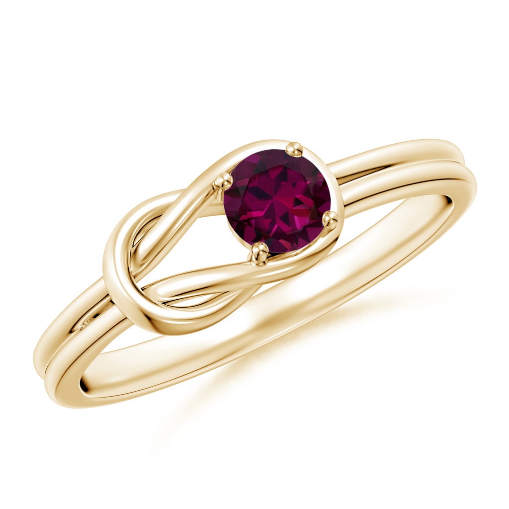 4mm AAAA Solitaire Rhodolite Infinity Knot Ring in Yellow Gold