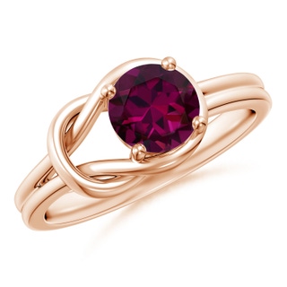 6mm AAAA Solitaire Rhodolite Infinity Knot Ring in Rose Gold