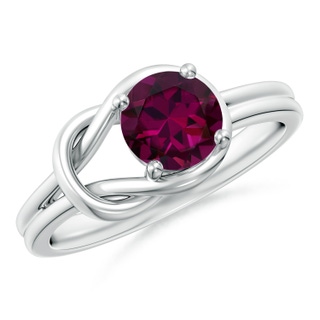 6mm AAAA Solitaire Rhodolite Infinity Knot Ring in White Gold