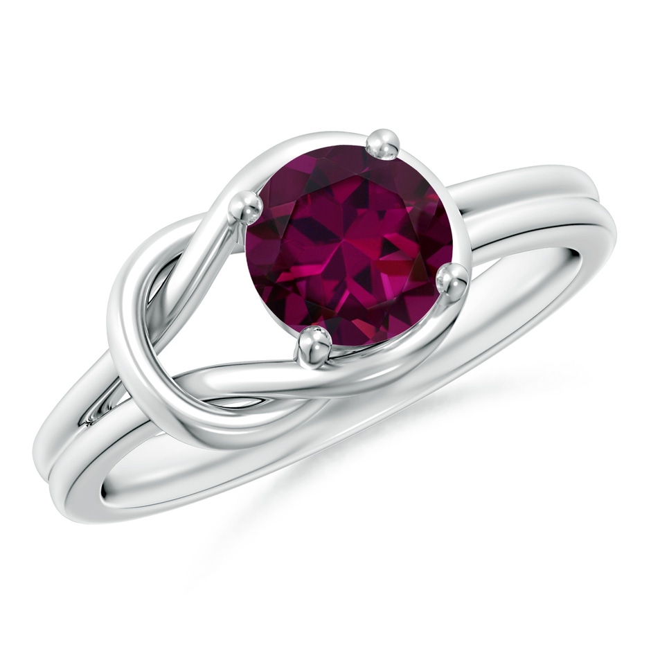 6mm AAAA Solitaire Rhodolite Infinity Knot Ring in White Gold 