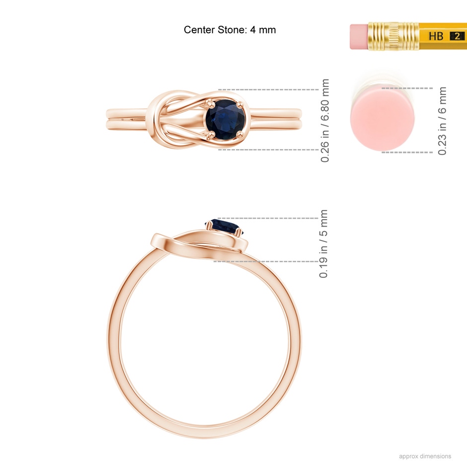 4mm A Solitaire Blue Sapphire Infinity Knot Ring in 9K Rose Gold ruler