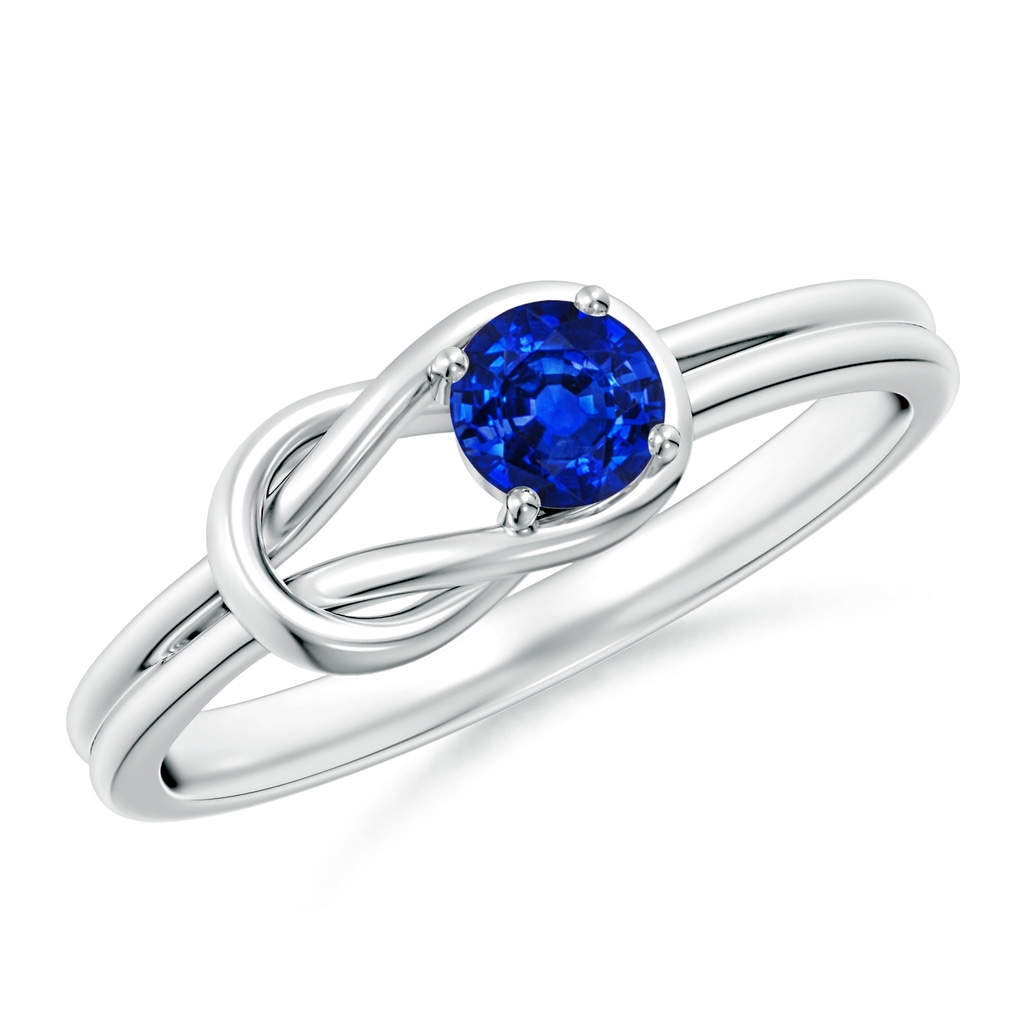 4mm AAAA Solitaire Blue Sapphire Infinity Knot Ring in 10K White Gold
