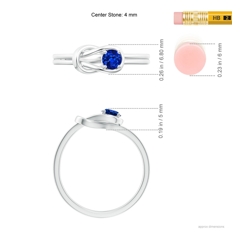 4mm AAAA Solitaire Blue Sapphire Infinity Knot Ring in P950 Platinum ruler