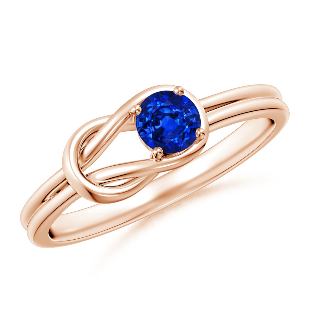 4mm AAAA Solitaire Blue Sapphire Infinity Knot Ring in Rose Gold