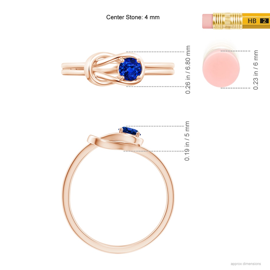 4mm AAAA Solitaire Blue Sapphire Infinity Knot Ring in Rose Gold ruler