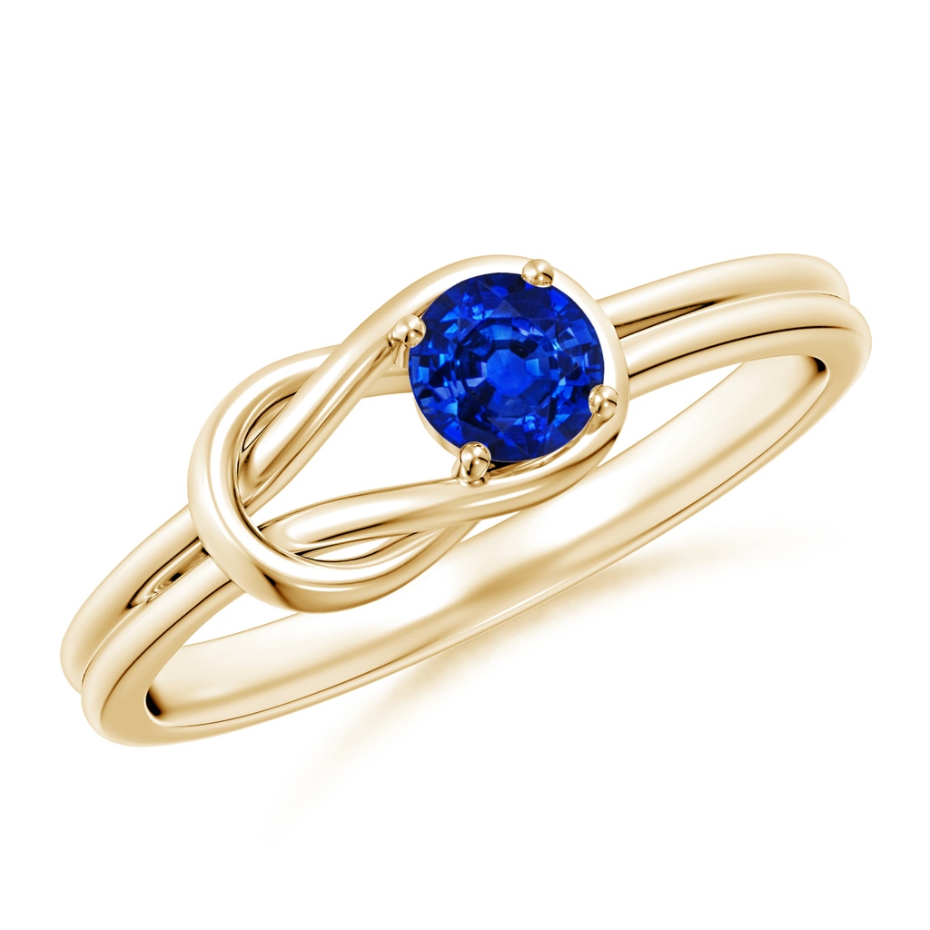 4mm AAAA Solitaire Blue Sapphire Infinity Knot Ring in Yellow Gold