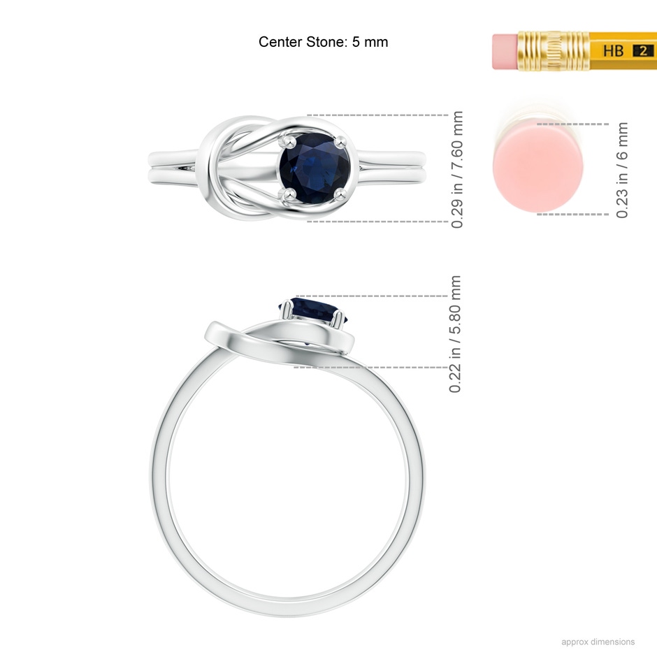 5mm A Solitaire Blue Sapphire Infinity Knot Ring in P950 Platinum ruler