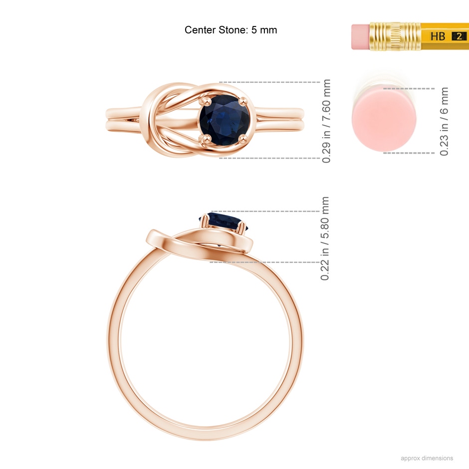 5mm A Solitaire Blue Sapphire Infinity Knot Ring in Rose Gold ruler