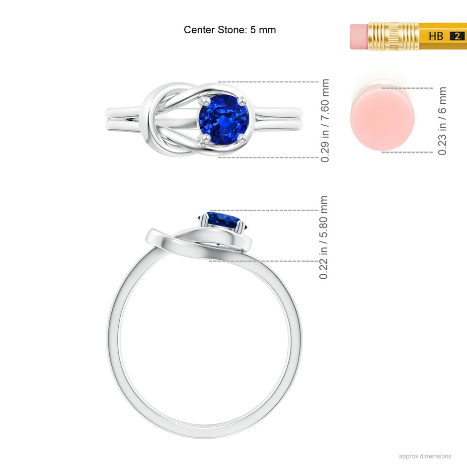 5mm AAAA Solitaire Blue Sapphire Infinity Knot Ring in P950 Platinum ruler
