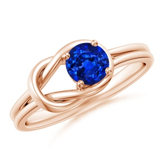 5mm AAAA Solitaire Blue Sapphire Infinity Knot Ring in Rose Gold