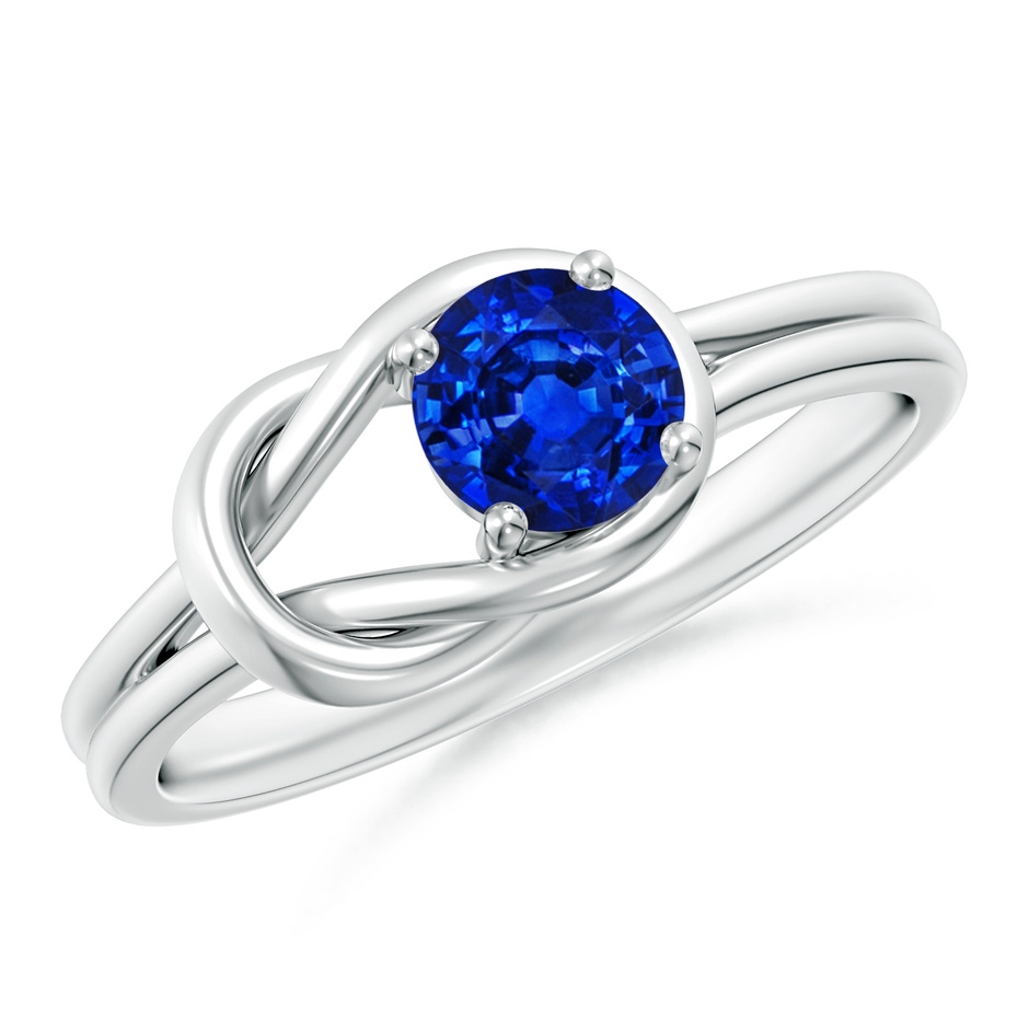 5mm AAAA Solitaire Blue Sapphire Infinity Knot Ring in White Gold 