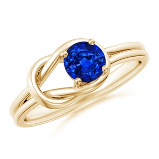 5mm AAAA Solitaire Blue Sapphire Infinity Knot Ring in Yellow Gold