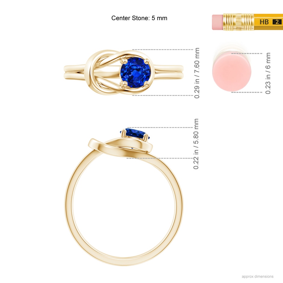 5mm Lab-Grown Solitaire Blue Sapphire Infinity Knot Ring in Yellow Gold ruler