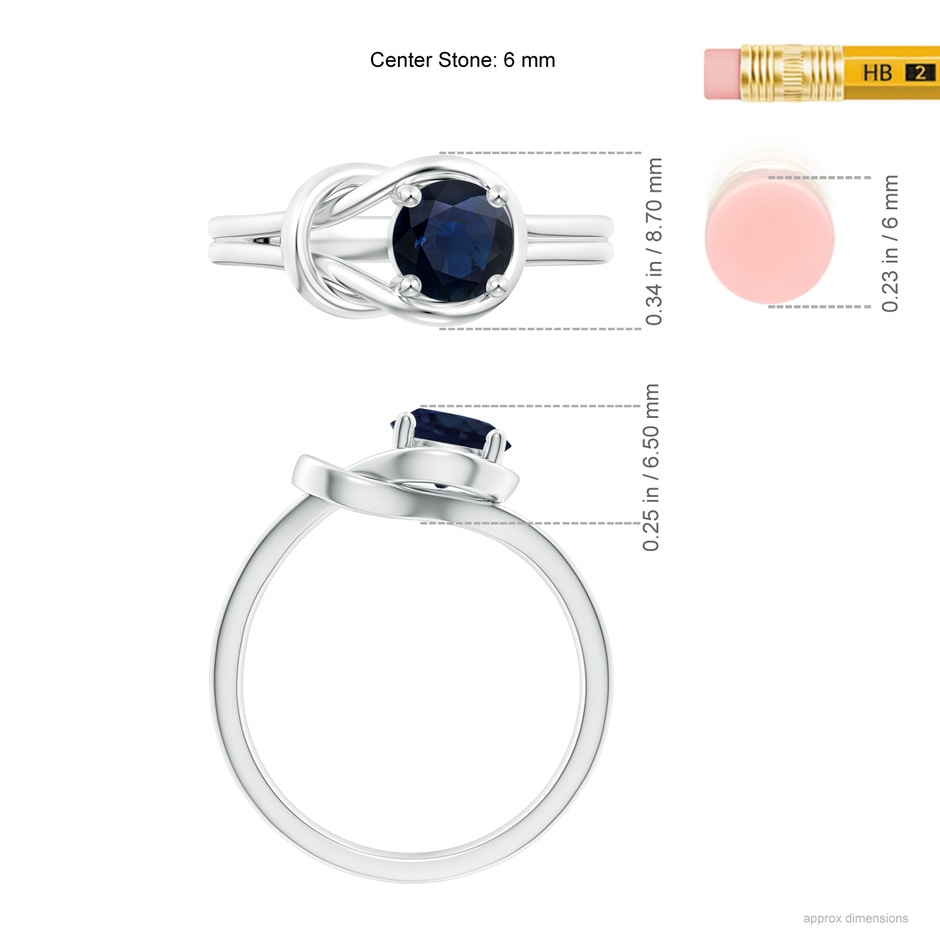 6mm A Solitaire Blue Sapphire Infinity Knot Ring in P950 Platinum ruler