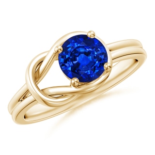 6mm Lab-Grown Solitaire Blue Sapphire Infinity Knot Ring in 9K Yellow Gold