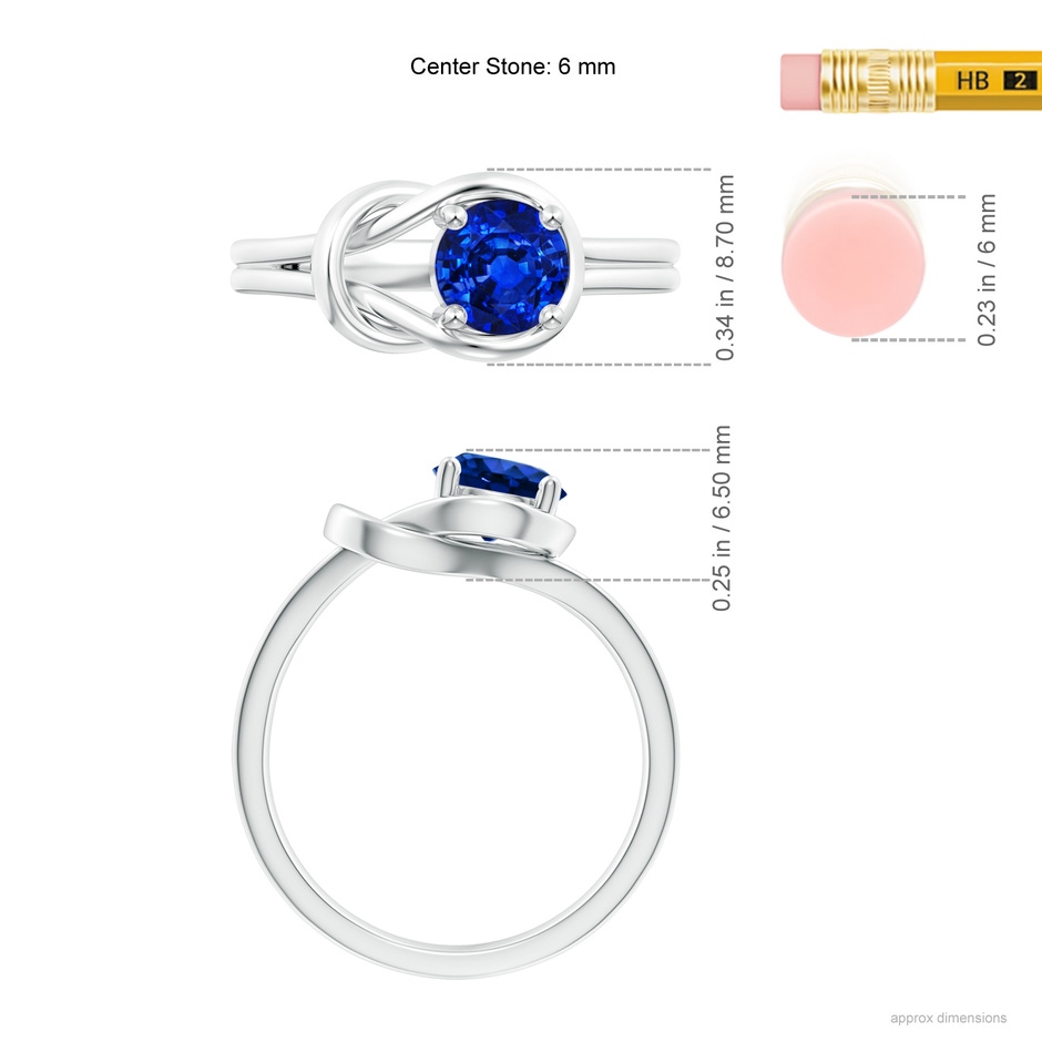 6mm AAAA Solitaire Blue Sapphire Infinity Knot Ring in P950 Platinum ruler