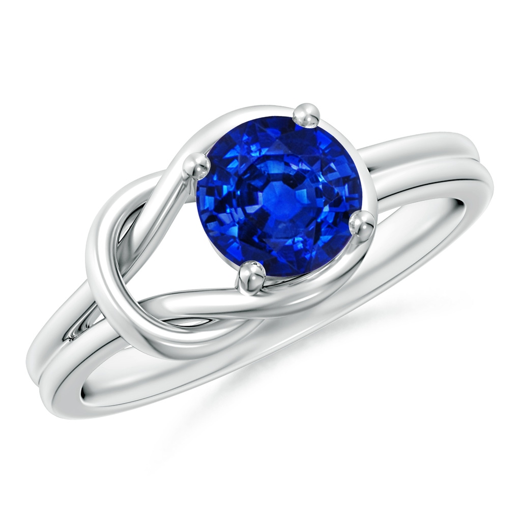 6mm AAAA Solitaire Blue Sapphire Infinity Knot Ring in White Gold