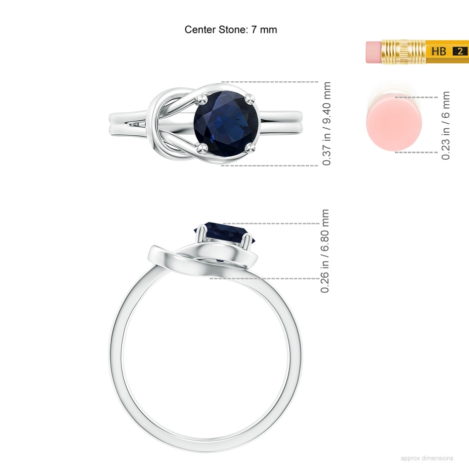 7mm A Solitaire Blue Sapphire Infinity Knot Ring in White Gold ruler
