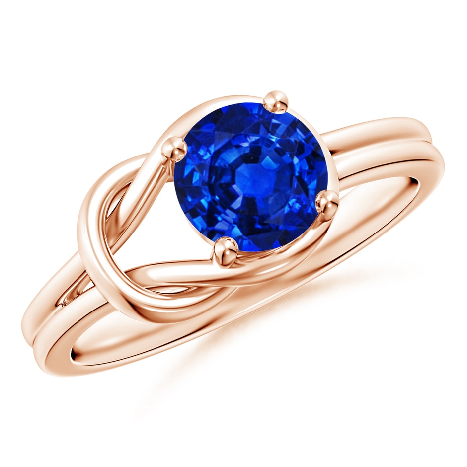 7mm AAAA Solitaire Blue Sapphire Infinity Knot Ring in Rose Gold 