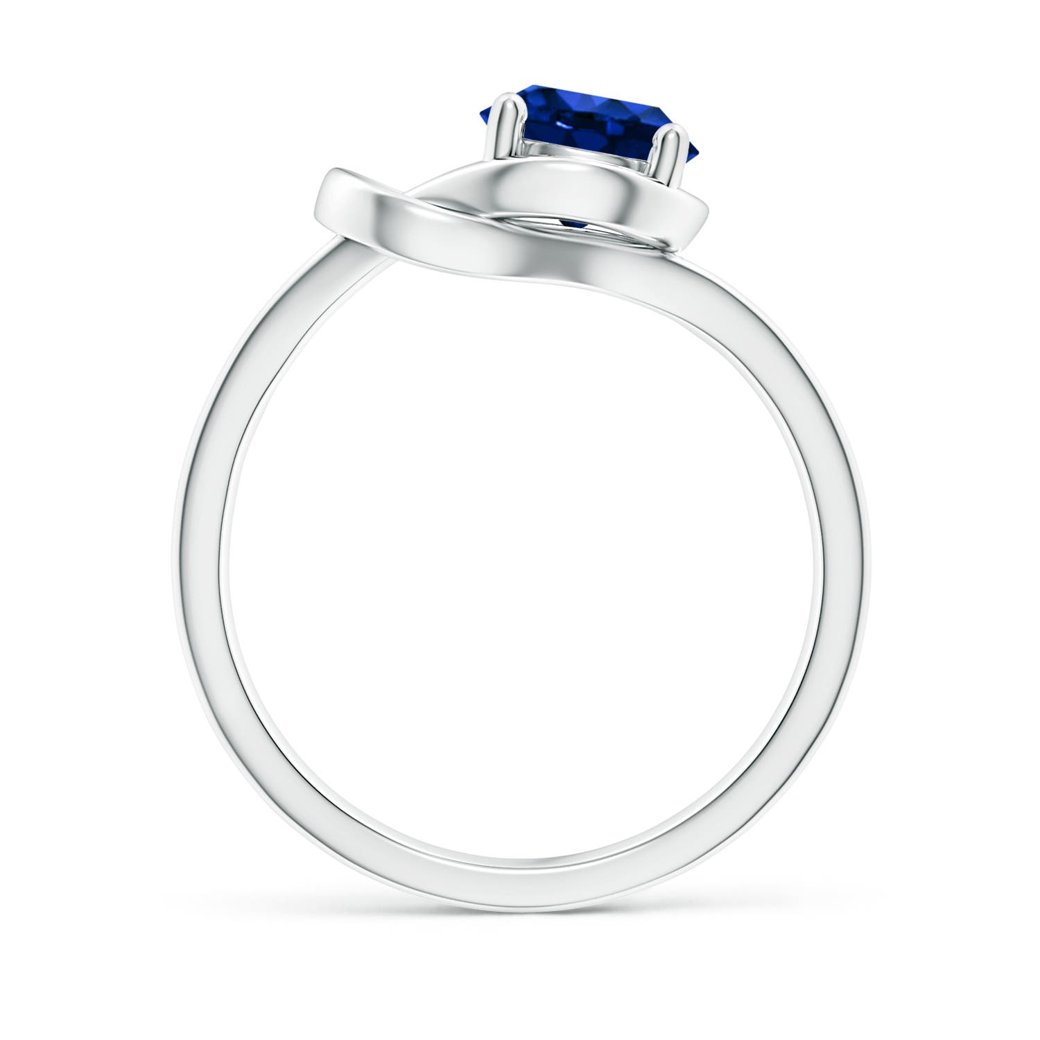 7mm AAAA Solitaire Blue Sapphire Infinity Knot Ring in White Gold