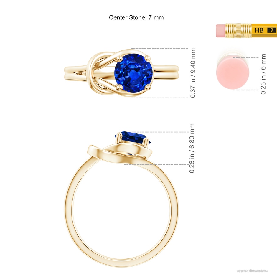 7mm Lab-Grown Solitaire Blue Sapphire Infinity Knot Ring in Yellow Gold ruler