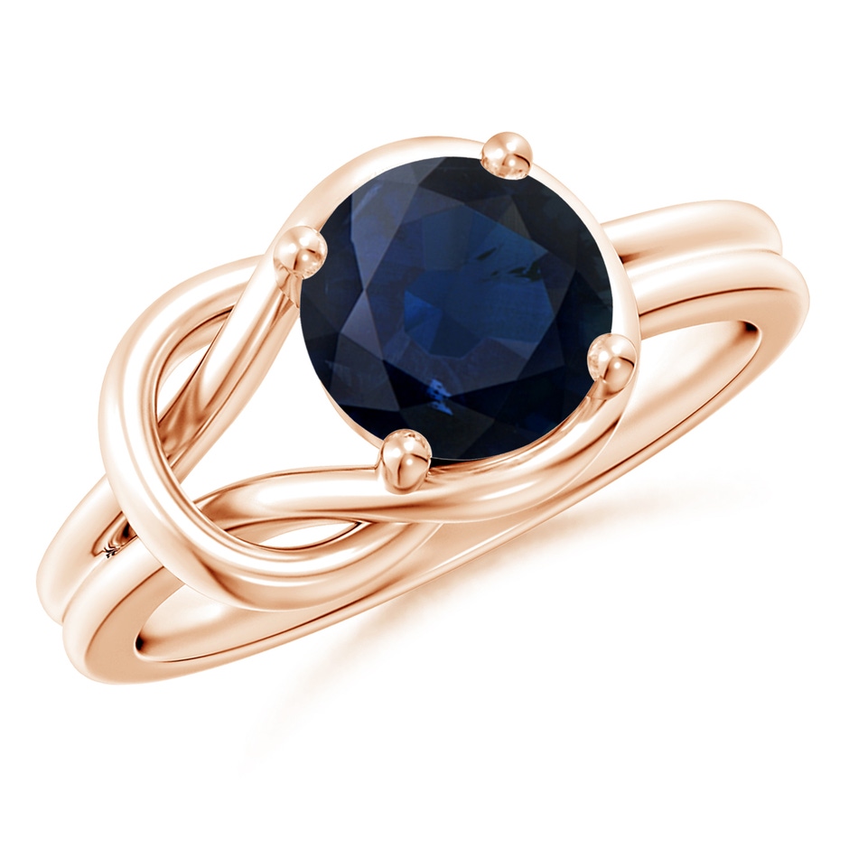 8mm A Solitaire Blue Sapphire Infinity Knot Ring in Rose Gold 